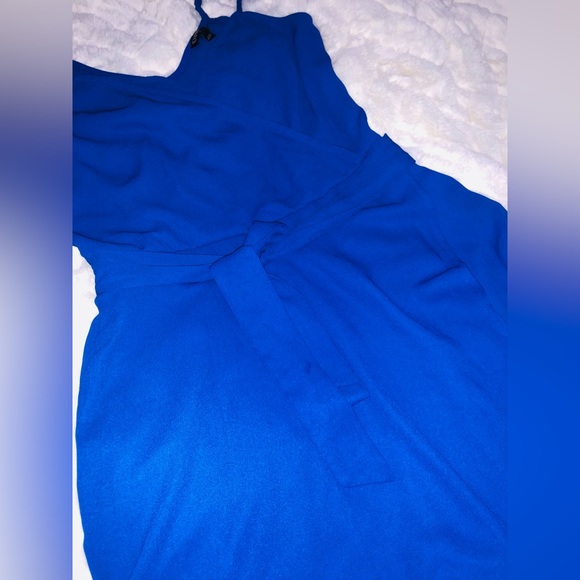 Express Royal/Cobalt Blue Faux Chiffon Wrap Cami Romper - Picture 4 of 6